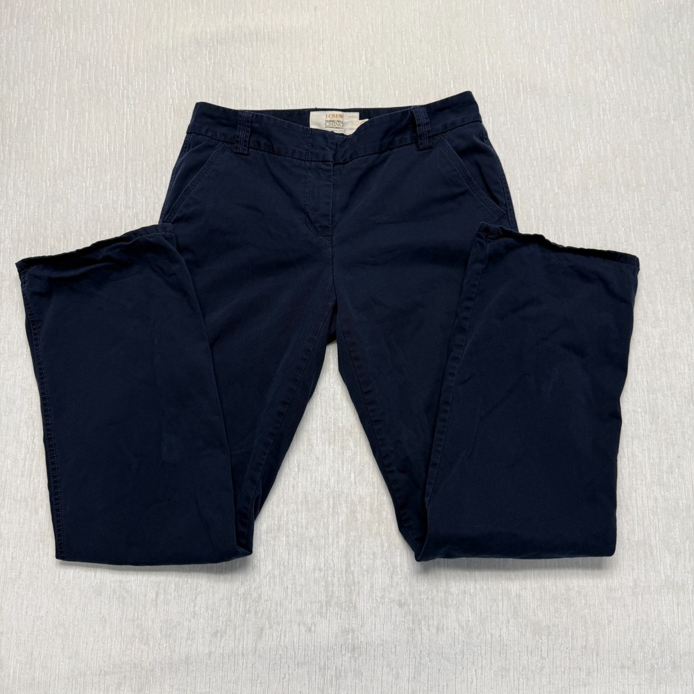 J. Crew Fleece Lined Chino Pants Women 6 Navy Blue Cotton Mid Rise Straight Leg
